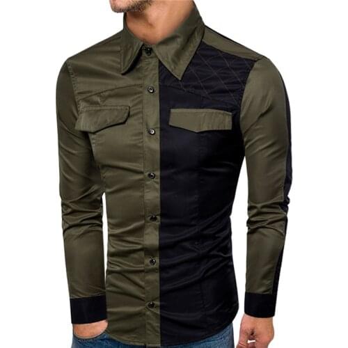 New Mens Boutique Shirt Fashion Mens Outdoor Military Uniform Color Matching Long-sleeved Shirt Cotton Casual Formal Shirt