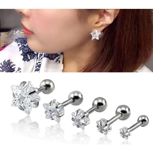 1 Pair 3~8mm Cartilage Earring Star Zircon Stud Earrings Cartilage Tragus Helix Piercing Stainless Steel Earrings for Women