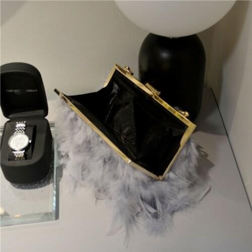 Feather Handbag Womens Evening Clutch Bag Pearl Chain Shoulder Bag Party Purse 20CA