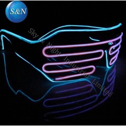 Ice blue+Pink) Mix color LED EL Fashion Shutter Glasses+Sound Inverter + Free Shipping