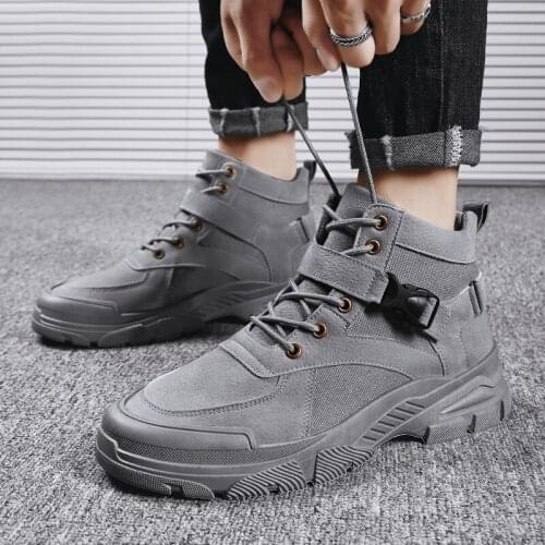 Trend Adult Mens Casual Shoes Breathable Lace-up Mens ankle boots short boots Rubber Non-slip men work shoes Popular Men shoes