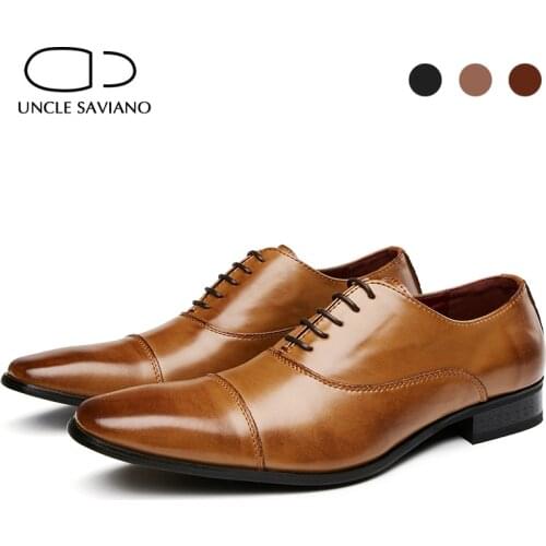 Uncle Saviano Oxford Genuine Leather Shoes Bridegroom 3 Colors Original Designer Luxury Dress Wedding Handmade Best Men Shoes