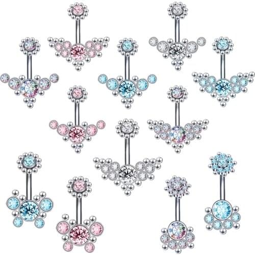 ZS 14G Butterfly Belly Ring for Women Stainless Steel Navel Ring Glitter CZ Crystal Belly Button Ring Girl Body Piercing Jewelry