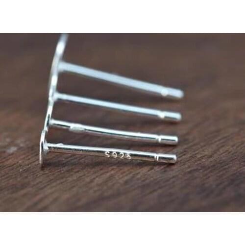 10pcs Real Solid 925 Sterling Silver Earring Stud Needle Post Flat Base Pins 5 6 mm Earring Cabochon DIY Jewelry Making Findings