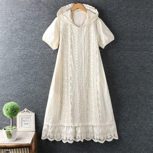 2021 Summer Lolita Patchwork Lace Edge Hooded Short Sleeve Long Robe Fairy Princess Dress FT861
