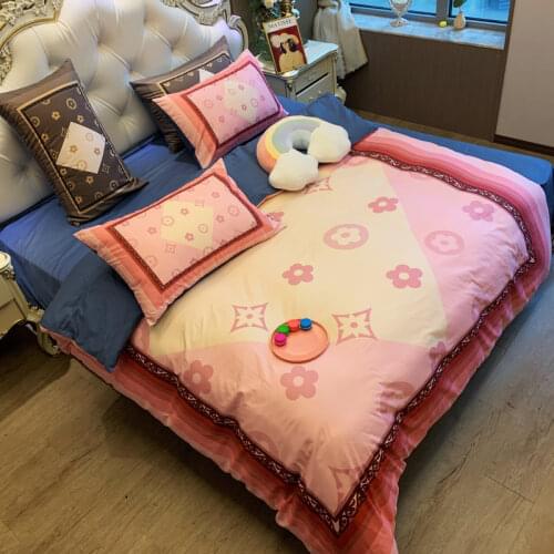 3/4PCS 100 Cotton Luxury Suit Duvet Cover Flat Sheet Pillowcase Bedding Set