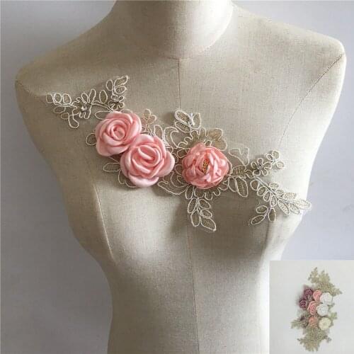 Fashion Exquisite 3D Three-dimensional Flower Embroidery DIY Rhinestone Lace Collar Decoration Clothes Sewing Accessories