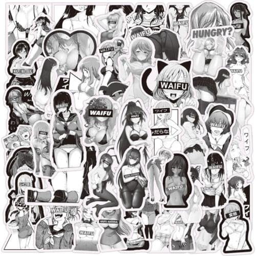 50PCS Sexy Girls Hentai Waifu Stickers Black White Anime Beauty Sticker For DIY Skateboard Phone Bike Motorcycle Helmet Laptop