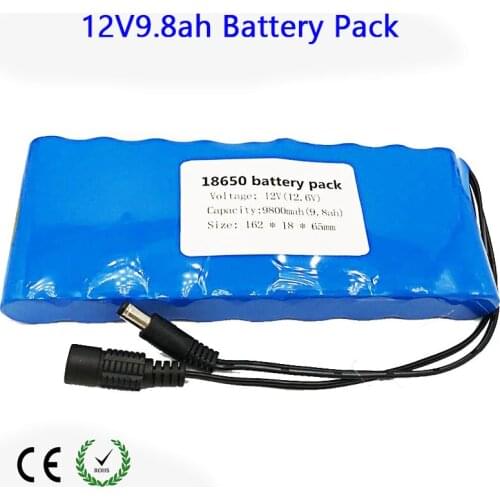 12V Battery 18650 9.8AH Portable Rechargeable Batteres DC 11.1V 12V 12.6V 9800mAh 18650 Li-Ion Battery CCTV Camera Monitor