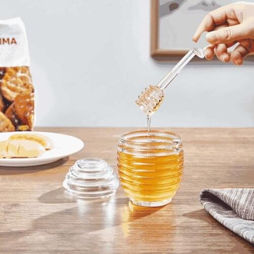 Acrylic Honey Jar with Stirring Dipper Honey Bottle Container Honey Storage Pot Lid Stirring Rod Stick Kitchen Bread Breakfast