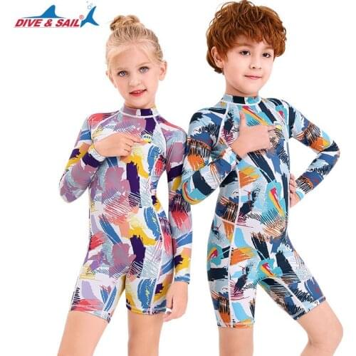 DIVE & SAIL kids Rash Guards Long sleeve Snorkeling suit Boys and girls Skin Diving Suit Surfing drifting Sun-proof swimwear