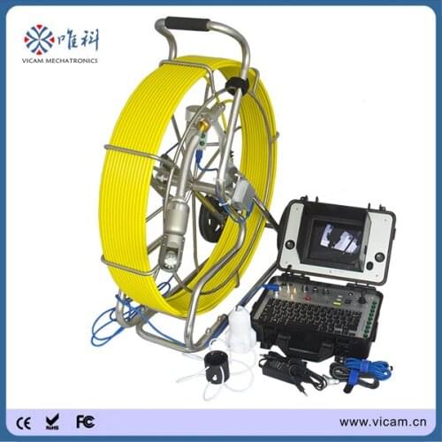 Hot sale 60m / 80m /120m cable push rod sewer cameras 512Hz sonde pan tilt rotate inspection camera with roller skid V8-3288PT-1