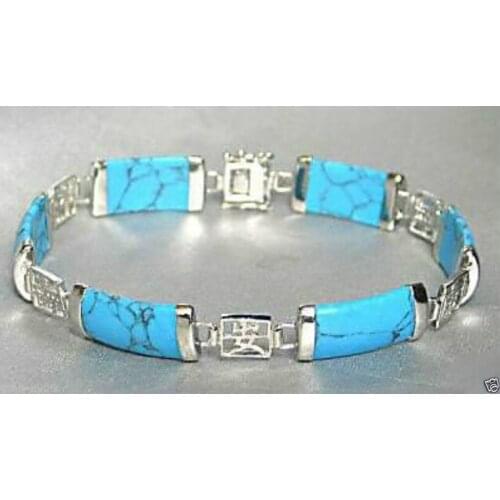 Hot sell Noble- Pretty Blue Turquoise 925 Sterling Silver Fortune Lucky Link Bracelet e SHIPPING 5.26