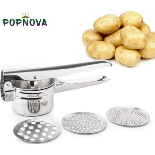 Stainless Steel Potato Ricer Manual Masher For Potatoes,Fruits,Vegetables,Yams,3 Interchangeable Discs For Fine,Medium,Coarse