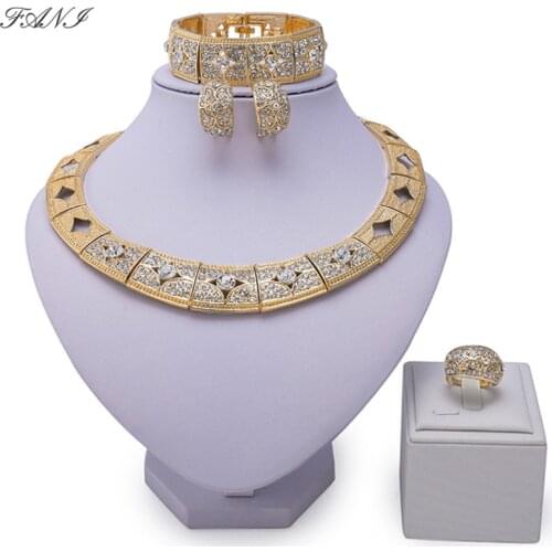 Fani statement jewelry set Women Wedding Fashion African Beads Jewelry Set Brand Design Dubai Gold Color Jewelry Set Wholesale