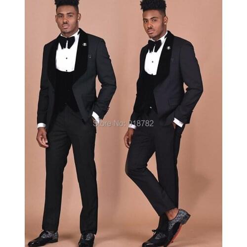 Costume Homme 2018 New Designs Black 3 Pieces Suit Men Velvet Vest Slim Fit Terno Masculino Formal Groom Suit Wedding Suits