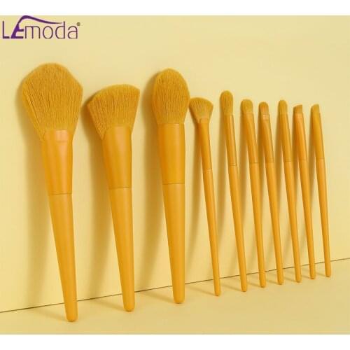 Lemoda Candy Orange 10Pcs/Set Makeup Brushes Powder Foundation Eyeshadow Eyebrow Highlight Lip Blush Woman Cosmetic Tools Kits