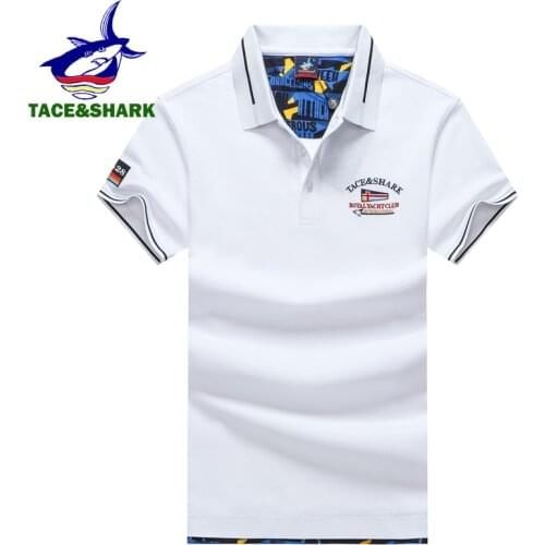 TACE&SHARK Brand Solid Color Polo Shirt Men Camisas Summer Shirts White Blue Fashion Polos Embroidery Polo Homme Clothing 2021