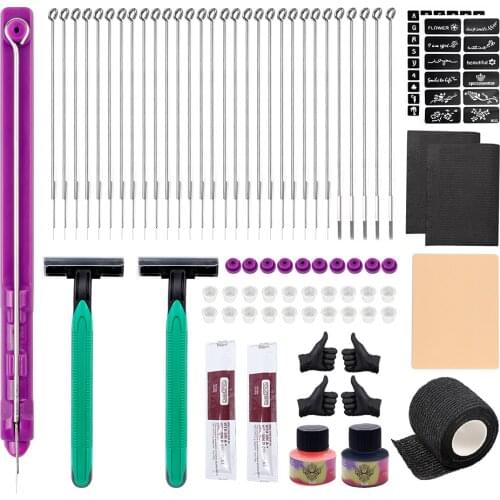 Hand Poke Stick Tattoo Kit DIY Tattoo Supply Ink Gloves Ink Cup Tattoo Needles Set 1RL/3RL / 5RL / 7RL / 5RS Needles for Tattoo