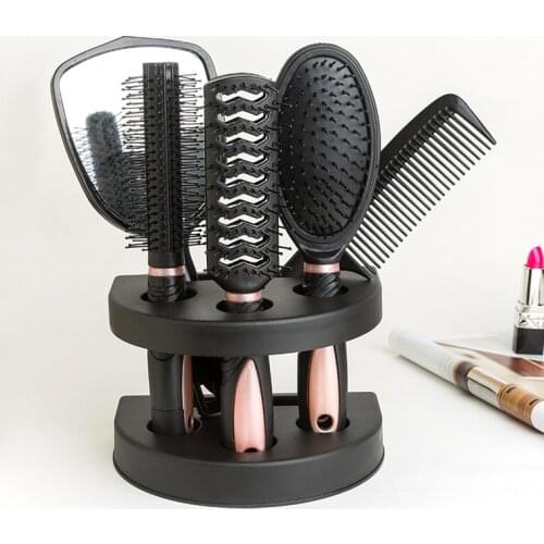 5 Pcs Salon Styling Set Women Travel Makeup Adults Hair Brush with Holder Home Portable Anti-Static Combs Mirror Tool