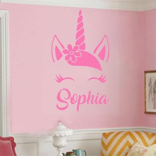 Customized Unicorn Name Wall Stickers Art Vinyl Decal Cartoon Bedroom Decoration Kids Girl Room Nursery Mural Y232