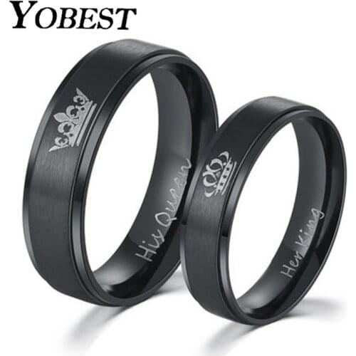 Yobest 2018 New Fashion DIY Wedding Rings for Women Men Couple Jewelry Her King and His Queen Stainless Steel