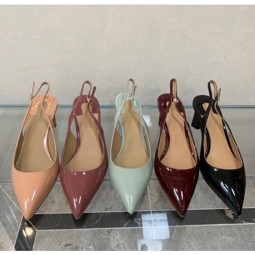 2021 New Genuine Leather Sandals Ladies High-heeled Pointed Designer Womens Shoes Brand Summer Wedding Shoes ( 7 cm)
