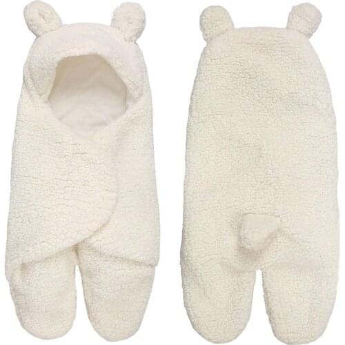 Newborn Baby Blanket Swaddle Wrap Winter Cotton Plush Hooded Sleeping Bag 0-12M