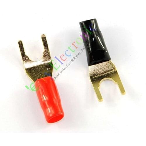 Wholesale and retail 8pc Gold Plated Spade Fork Connector Speaker HIFI Cable Plug for tube amp audio free shipping