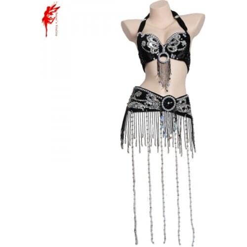 Wholesale 12 colors belly dance Peacock bra suit sexy tassel beads bra and belt set for women belly dance performance clothes