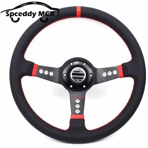 Spceddy Personalized Car Sports Steering Wheel 350 mm 14 inch Racing Steering Wheel Leather Universal Red Black With Spar Logo