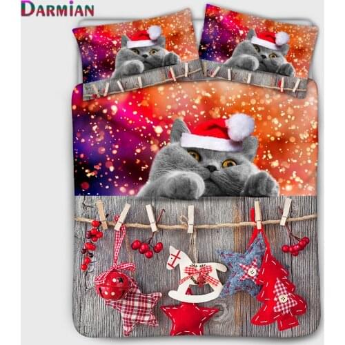 DARMIAN Funny Animal Christmas Pattern Cat Printing Duvet Cover Home Textile Single Duble Quilt Cover Pillowcase Three-piece Set
