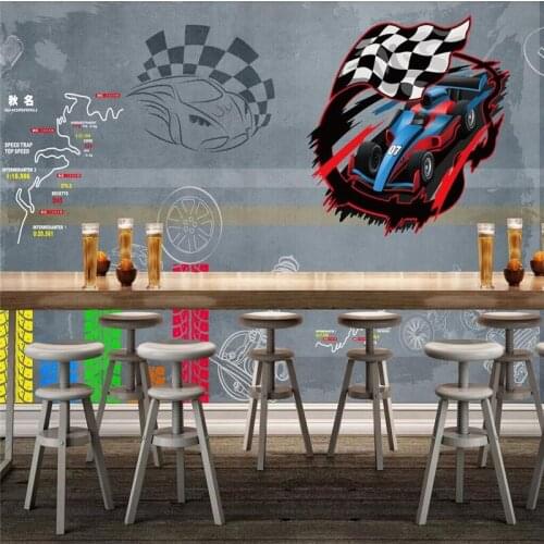 Retro racing hand-painted bar car background wall manufacturers wholesale wallpaper mural custom photo wall