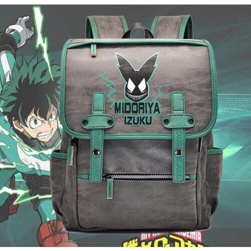 Unisex Anime Boku No My Hero Academia Izuku MidoriyaCartoon PU Backpack Schoolbag Shoulders Travel Laptop Bags Cosplay Prop Gift