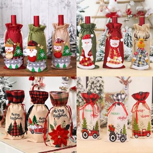 Merry Christmas Santa Claus Wine Bottle Cover Christmas Decoration for Home Dinner Table New Year 2021 Gift Noel Xmas Ornaments