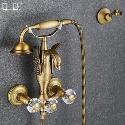 ELLEN Bathtub Faucet Antique Brone With Hand Shower Wall Mounted Bathroom Bath Mixer Dual Holder Crane Torneiras Taps EL8313