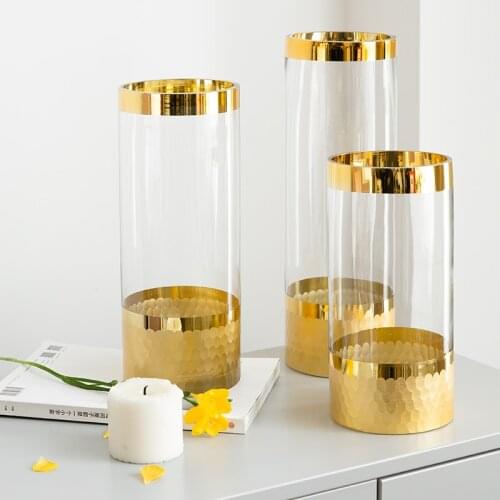 Glass vase Gold Wedding decoration Golden rim Home living room Hydroponics Flower