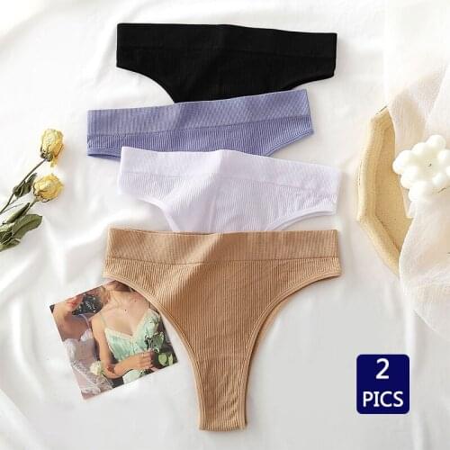 Sexy Thong 2pcs/lot Solid Seamless Underwear Low Waist Female G-String Underpants Girl Thongs Fashion T-back Lingerie Soft Panty