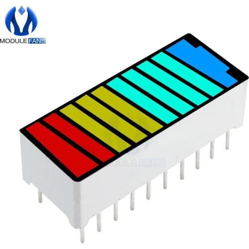 5PCS 10 Segment 4 Color LED Battery Level Bar Graph Power Display Indicator Module Red Yellow Green Blue Multi-color 5V Light