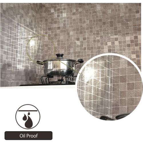 45x200cm Waterproof Mosaic Aluminum Foil Self-adhensive Anti Oil Kitchen Wallpaper Heat Resistance DIY Wall Sticker