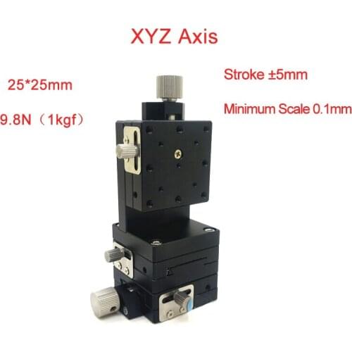 XYZ 3 Axis 25*25mm Vertical Lift Linear Platform Motion Manual Stage Sliding Table PLWFDV25-L/R cross guide platform