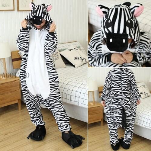 Unicorn Zebra Pajamas Sets New Winter Stitch Flannel Hooded Onesies Sleepwear Animal Unicornio Nightie Pyjamas Onesies