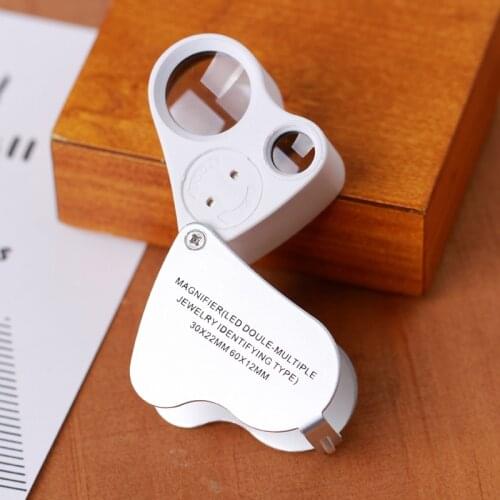 30x Pocket Magnifier Loop Dual Power LED Lighted Jewelry Loupe Mini Magnifier Folding Magnifying Glass