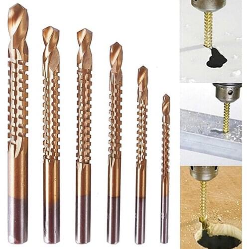 6 Pcs 3-8mm Hex Shank HSS High Speed Steel Titanium Coated Drill Bits Set Screw Thread Metric Tap Drill Bits Screw Machine