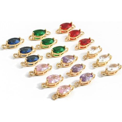 8PCS Oval Crystal Pendant Necklace Charms for Jewelry Making Supplies DIY Earrings Eardrop Copper 18K Gold Plated Accessories