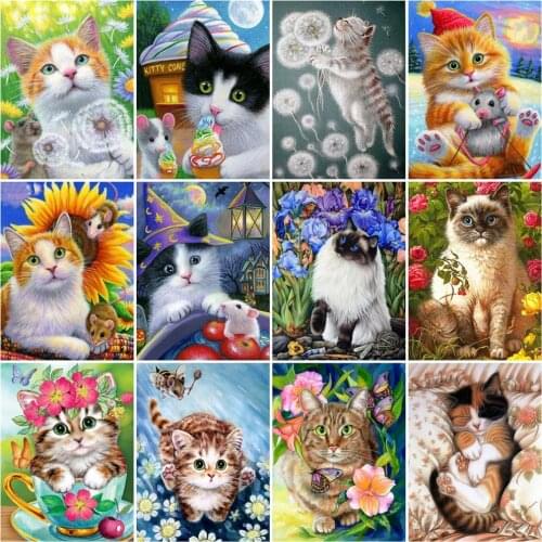 HUACAN 5D Diy Diamond Painting Animal Cat Embroidery Cross Stitch Decoration Painting With Diamonds Wall Stickers