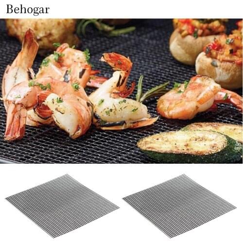 Behogar 2 PCS 33 x 40cm Non Stick BBQ Grill Mesh Grilling Net Grid Mat Pad for Oven Microwave Charcoal Barbecue Tools