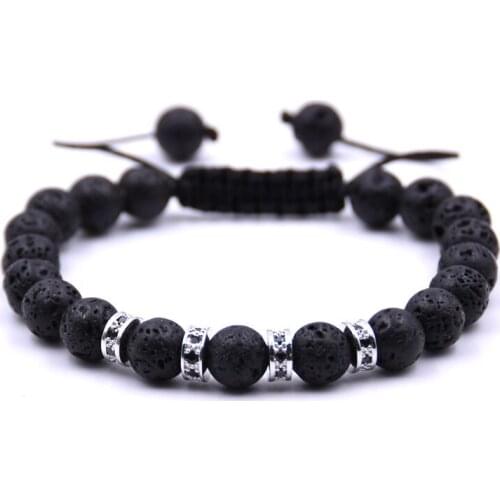 Natural Stone Bead Bracelet Tiger Stone Charm On Lava Beaded Couple Long Distance Bracelet Elastic Jewelry For Women Men Friends