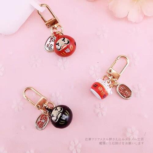 Cartoon Japan Lucky Cat Keychain for Women Men Bag Schoolbag Charms Car Keyring Key Cute Pendant Couple Gift Daruma