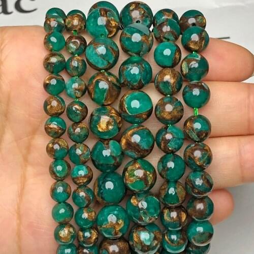 Natural Stone Green Cloisonne Gold Sand Beads Loose Spacer Rondelle Beads For Jewelry Making 4/6/8/10MM Diy Necklace Bracelets